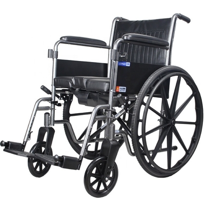 W365 New Good Design Commode Manual Wheelchair Rehabilitation Therapy Supplies Plastic 8" Front 24 Inches Rear Steel Bla