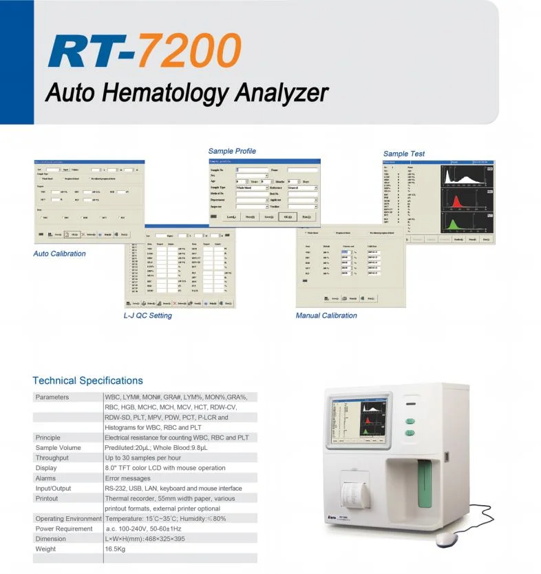 Analizzatore di ematologia della macchina dell'analisi del sangue del Cbc dell'analizzatore di ematologia di Rt-7200 Rayto