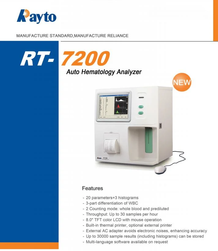 Analizzatore di ematologia della macchina dell'analisi del sangue del Cbc dell'analizzatore di ematologia di Rt-7200 Rayto